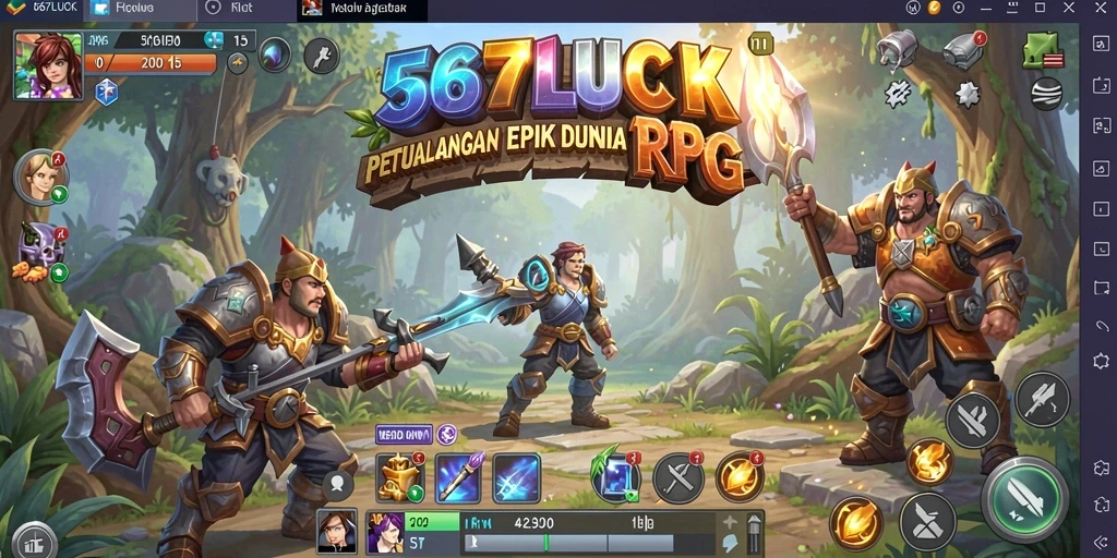 Screenshot gameplay menunjukkan pertarungan seru di dunia RPG 567LUCK.