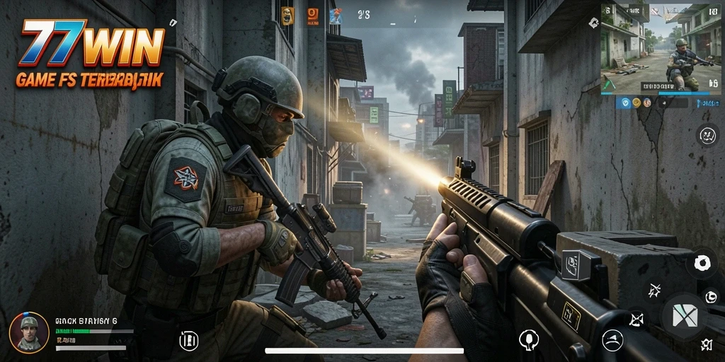 Tampilan gameplay mendebarkan dari 77WIN dalam aksi FPS.