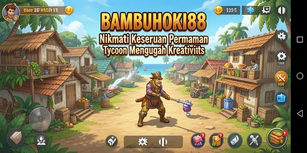 Screenshot menunjukkan gameplay seru dari BAMBUHOKI88 dengan bisnis yang berkembang.