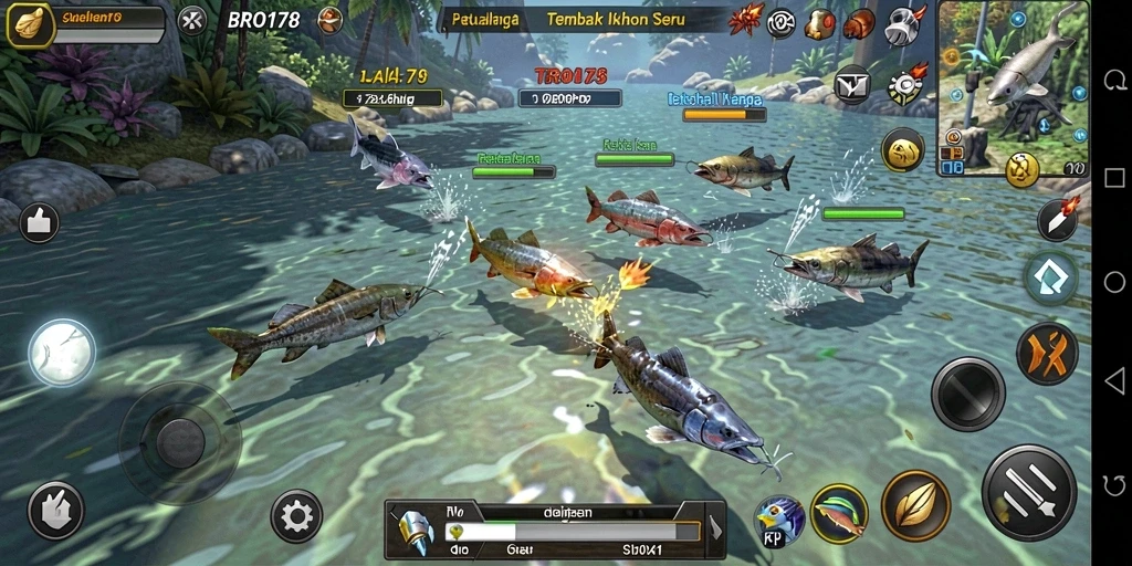 Tangkapan layar dari gameplay BRO178 yang menunjukkan aksi tembak ikan.