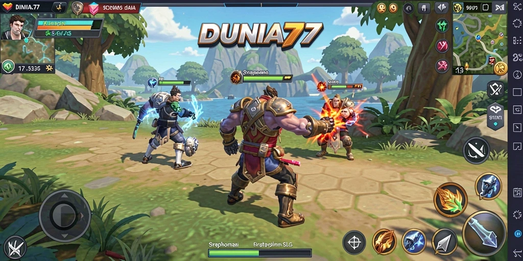 Screenshot gameplay DUNIA77 menampilkan aksi strategi yang intens.