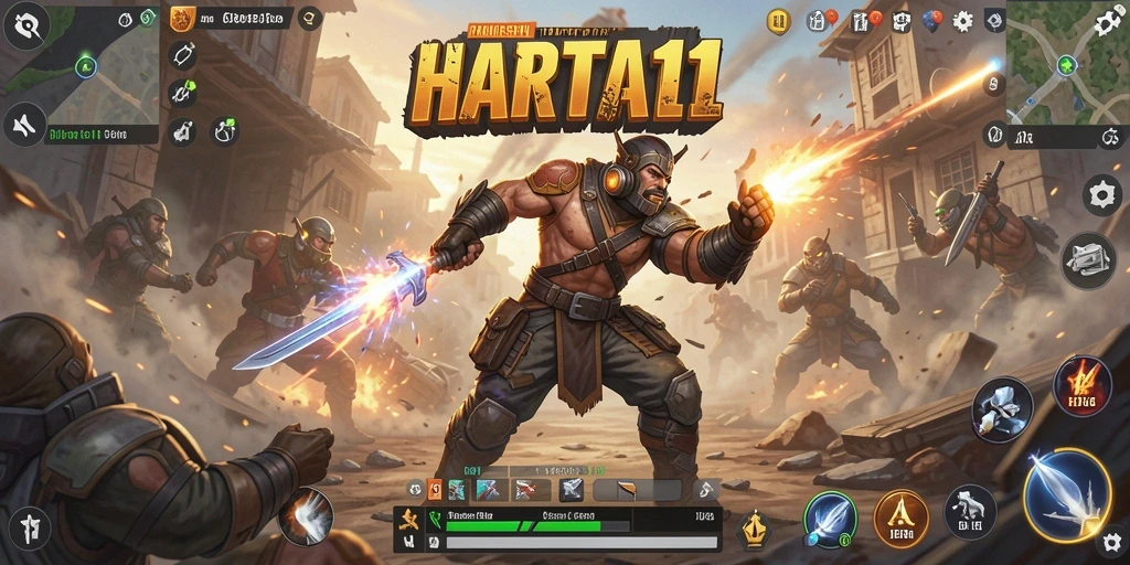 Tampilan gameplay seru HARTA11 dalam pertempuran Battle Royale.