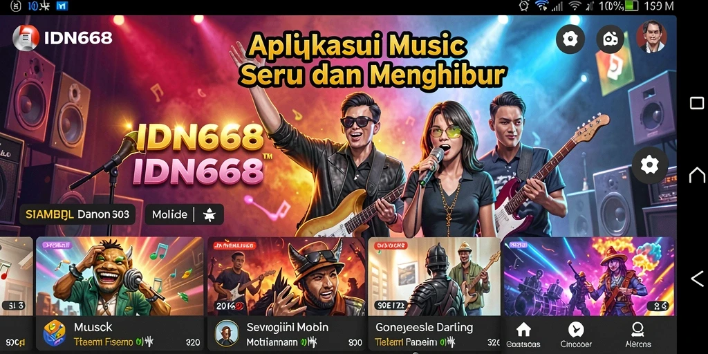 Screenshot utama IDN668 menampilkan gameplay musik yang seru.