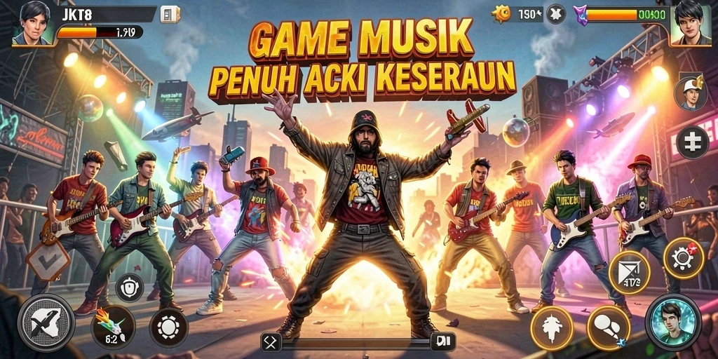 Screenshot gameplay JKT8 yang menampilkan momen seru saat bermain musik.