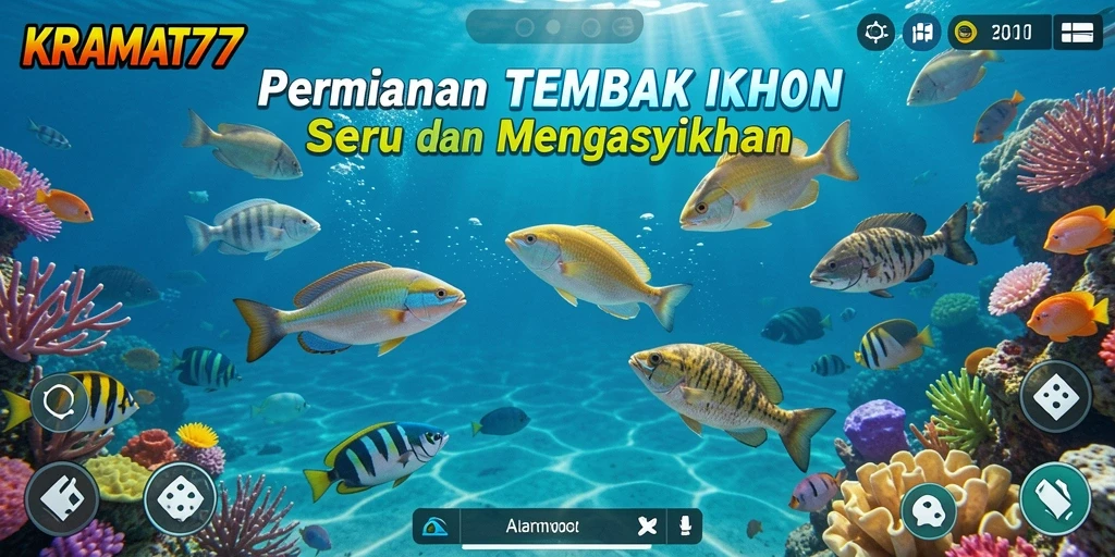Screenshot gameplay KRAMAT77 menampilkan aksi menembak ikan yang seru.
