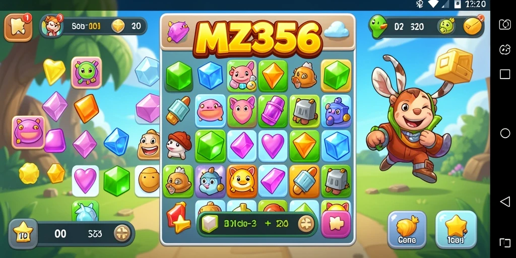 Screenshot gameplay MZ356 menampilkan kombinasi elemen Match-3 yang menantang.