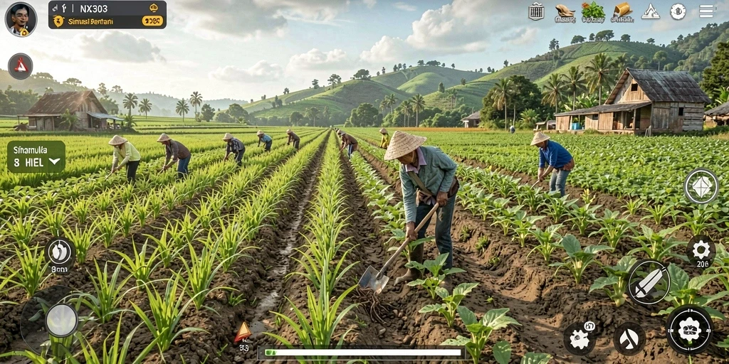 Tampilan menarik gameplay bertani dalam NX303 dengan grafis yang memukau.