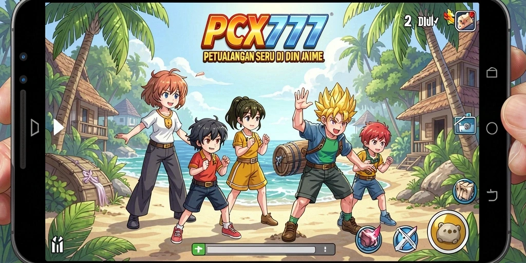 Screenshot gameplay PCX777 yang menampilkan karakter anime dalam aksi.
