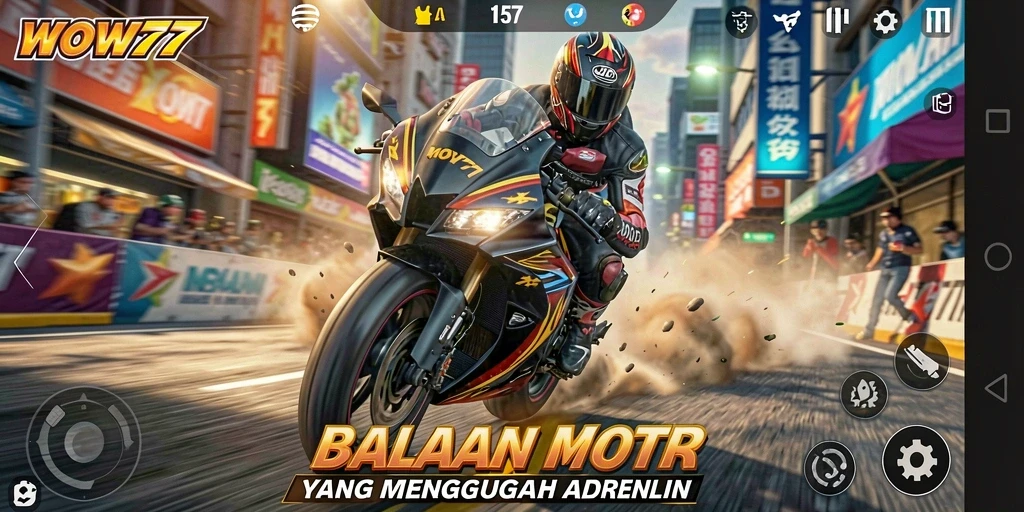 Tampilan gameplay WOW77 yang mendebarkan dan penuh aksi balapan motor.